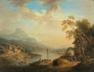 River Landscape by Christian Georg Schutz The Elder Oil Painting