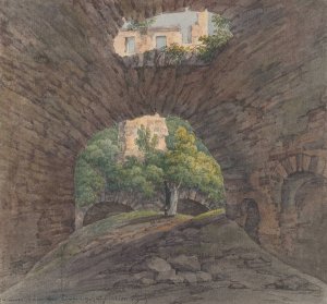 A Young Couple Viewing Ruins near Bingen by Christian Georg Schutz The Younger Oil Painting
