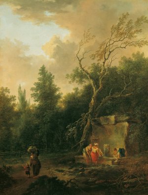 Baumlandschaft mit Brunnen by Christian Hilfgott Brand Oil Painting