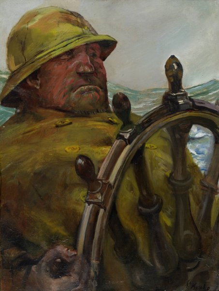 At the Rudder  by Christian Krohg - Hand-Painted Oil Painting Reproduction
