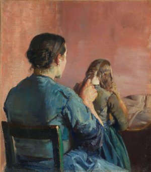Braiding her Hair by Christian Krohg Oil Painting