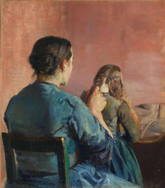 Braiding her Hair  by Christian Krohg - Hand-Painted Oil Painting Reproduction