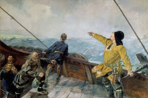 Leiv Eirikson discovering America by Christian Krohg Oil Painting