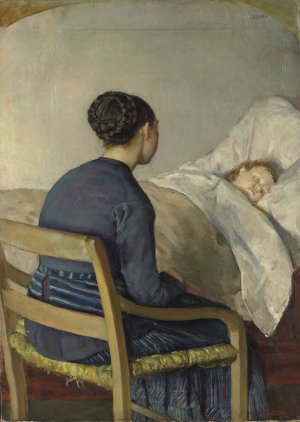 Mother at her Child's Bed by Christian Krohg Oil Painting
