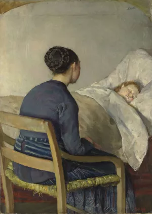 Mother at her Child's Bed by Christian Krohg Oil Painting