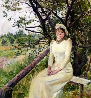 Ung Kvinne Pa En Benk by Christian Krohg Oil Painting