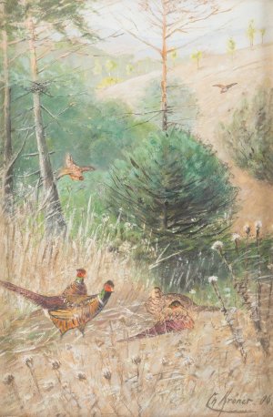 Landscape With Pheasants by Christian Kroner Oil Painting