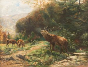 Roaring Stag by Christian Kroner Oil Painting