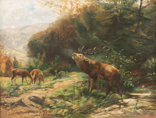 Main Product Photo of Roaring Stag  Painting by Christian Kroner