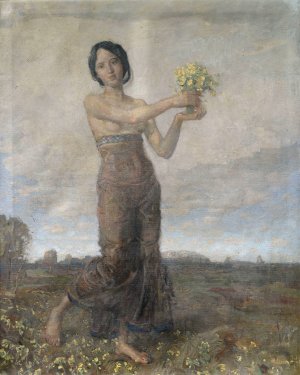 Madchen mit Blumenstraus als Allegorie des Fruhlings by Christian Landenberger Oil Painting