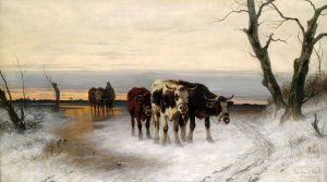 Heimtrieb der Herde in winterlicher Landschaft by Christian Mali Oil Painting