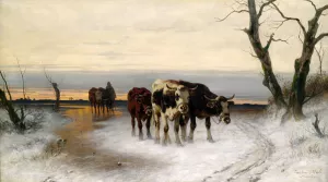 Heimtrieb der Herde in winterlicher Landschaft by Christian Mali Heimtrieb der Herde in winterlicher Landschaft Oil painting by Christian Mali