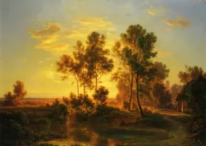 A Landscape at Dusk by Christian Morgenstern Oil Painting