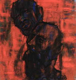 Dunkle KOpfe auf Rot by Christian Rohlfs Oil Painting
