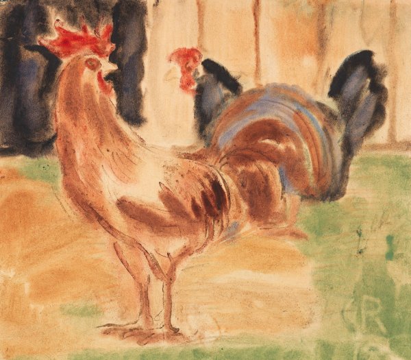 Main Product Photo of Hahn und Huhn  Painting by Christian Rohlfs