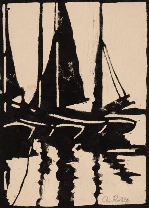 Sailboats in the Harbor by Christian Rohlfs Oil Painting