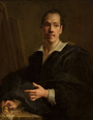 Self portrait holding a miniature portrait of the Prince of Liechtenstein by Christian Seybold Oil Painting