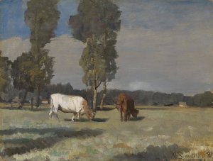 French Landscape with Cattle by Christian Skredsvig Oil Painting
