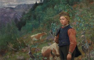 The Poet Vinje as a Shepherd Boy by Christian Skredsvig Oil Painting