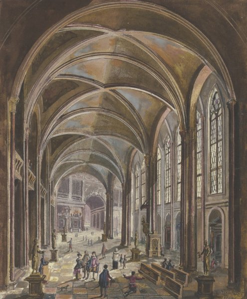 Blick In Ein Kircheninneres Mit Gotischen Fenstern Und Barockausstattung  by Christian Stocklin - Hand-Painted Oil Painting Reproduction