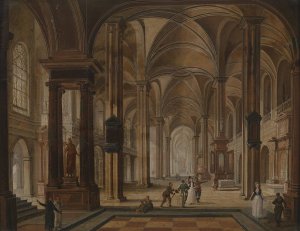 Kircheninterieur mit eleganten Personen by Christian Stocklin Oil Painting