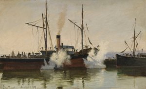 Dampfer im Hafen von Aarhus by Christian Vigilius Blache Oil Painting
