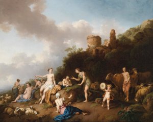 Pastorale Landschaft mit Diana und ihren Nymphen by Christian Wilhelm Ernst Dietrich Oil Painting