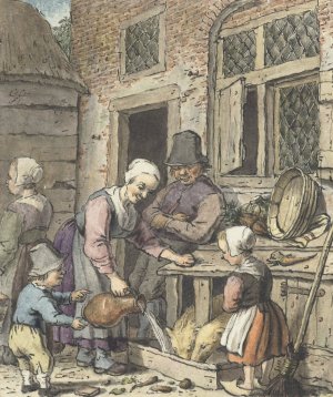 Boerenfamilie bij het voeren van de varkens by Christina Chalon Oil Painting
