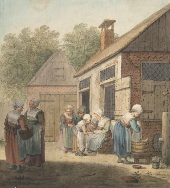 Courtyard Scene by Christina Ruppe Chalon - Hand-Painted Oil Painting Reproduction