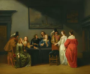 Interior With Figures Playing Cards by Christoffel Jacobsz Van Der Laemen Oil Painting