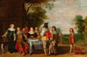 Company at the Table in a Park by Christoffel Jacobsz Van Der Lamen Oil Painting