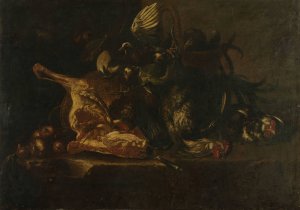 Still life with meat and dead birds by Christoffel Puytlinck Oil Painting