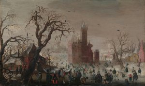 A Winter Landscape with Ice Skaters and an Imaginary Castle by Christoffel Van Den Berghe Oil Painting