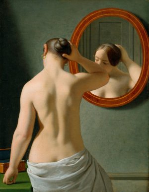 A Nude Woman Doing Her Hair Before A Mirror by Christoffer Wilhelm Eckersberg Oil Painting