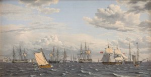 A Russian Fleet at Anchor near Elsinore by Christoffer Wilhelm Eckersberg Oil Painting