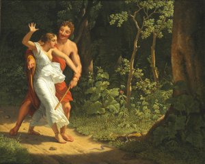 A seduction scene in a forest by Christoffer Wilhelm Eckersberg Oil Painting