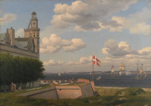 A View towards the Swedish Coast from the Ramparts of Kronborg Castle by Christoffer Wilhelm Eckersberg Oil Painting