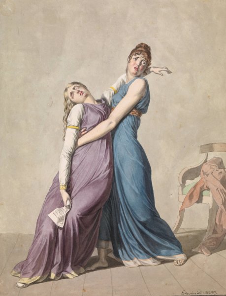 A Woman is Supporting Another Woman, Who has fainted upon Reading a Letter  by Christoffer Wilhelm Eckersberg - Hand-Painted Oil Painting Reproduction
