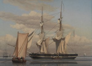 An American Naval Brig Lying at Anchor while Her Sails Are Drying by Christoffer Wilhelm Eckersberg Oil Painting