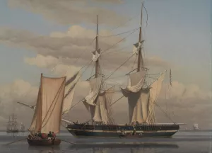 An American Naval Brig Lying at Anchor while Her Sails Are Drying by Christoffer Wilhelm Eckersberg Oil Painting