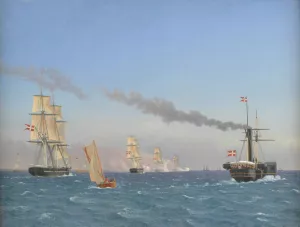 Christian VIII Aboard his Steamship 'aegir'Watching the Manoeuvres of a Squadron near Copenhagen by Christoffer Wilhelm Eckersberg Oil Painting
