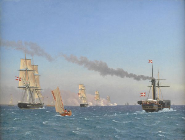 Christian VIII Aboard his Steamship 'aegir'Watching the Manoeuvres of a Squadron near Copenhagen  by Christoffer Wilhelm Eckersberg - Hand-Painted Oil Painting Reproduction