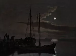Moonlight Picture by Christoffer Wilhelm Eckersberg Oil Painting