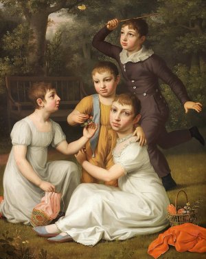 Portraet af Kammerherre, Plantageejer og Vice-Gouvernor i Vestindien Sobotkers fire Born, malede i Hummeltofte Have by Christoffer Wilhelm Eckersberg Oil Painting