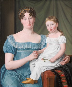 Portrait of a Noblewoman Sophie Hedvig Lovenskiold and her Three-Year-Old Daughter by Christoffer Wilhelm Eckersberg Oil Painting