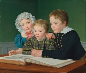Portrait of C.F. Holm's children. Adam Vilhelm, Pauline Frederikke and Johan Chr. Julius by Christoffer Wilhelm Eckersberg Oil Painting