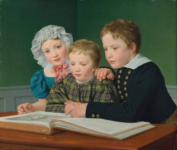Portrait of C.F. Holm's children. Adam Vilhelm, Pauline Frederikke and Johan Chr. Julius  by Christoffer Wilhelm Eckersberg - Hand-Painted Oil Painting Reproduction