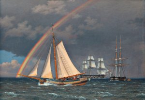 Rainbow at Sea and a Crossing Hunt with other Ships by Christoffer Wilhelm Eckersberg Oil Painting
