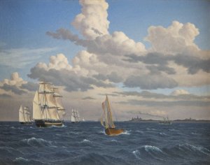 Ships in the Sound North of Kronborg Castle, Elsinore by Christoffer Wilhelm Eckersberg Oil Painting