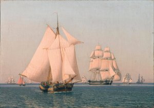 Ships under sail in a mild breeze on a clear summer's afternoon by Christoffer Wilhelm Eckersberg Oil Painting